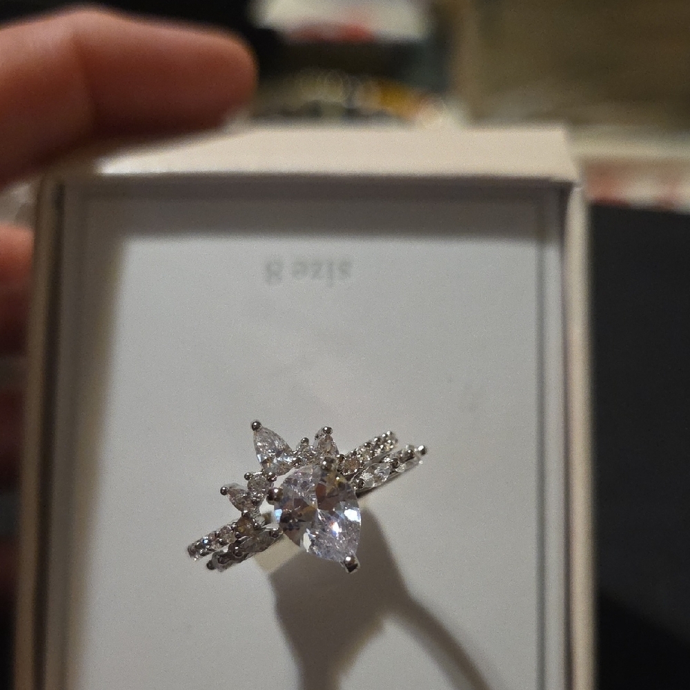 Dillard's Silver Pear-Cut CZ Halo Ring in Silver - Size 8 - Picture 9 of 9